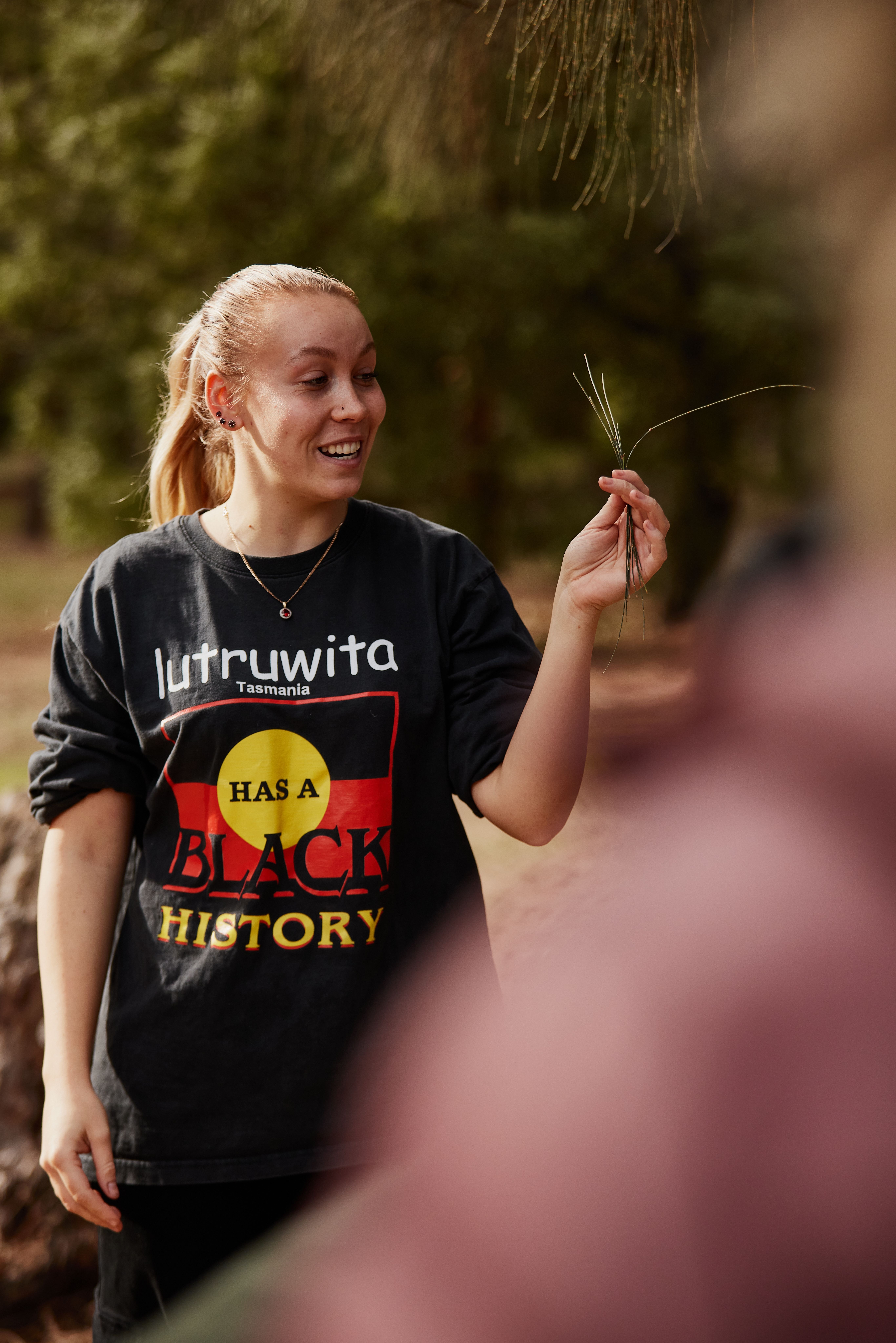 Aboriginal Tasmanian woman outdoors
